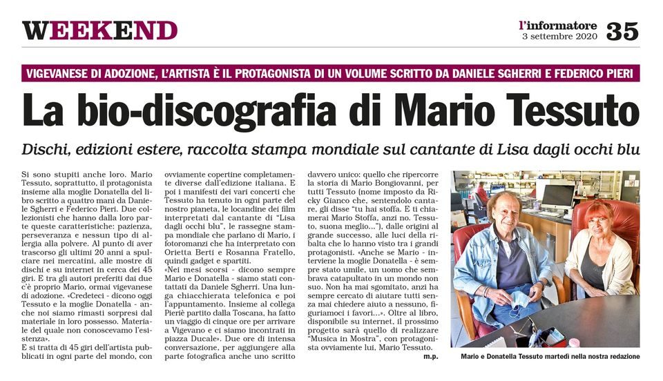 La bio-discografia di Mario Tessuto. Dischi, edizioni estere, raccolta stampa mondiale sul cantante di “Lisa dagli occhi blu”