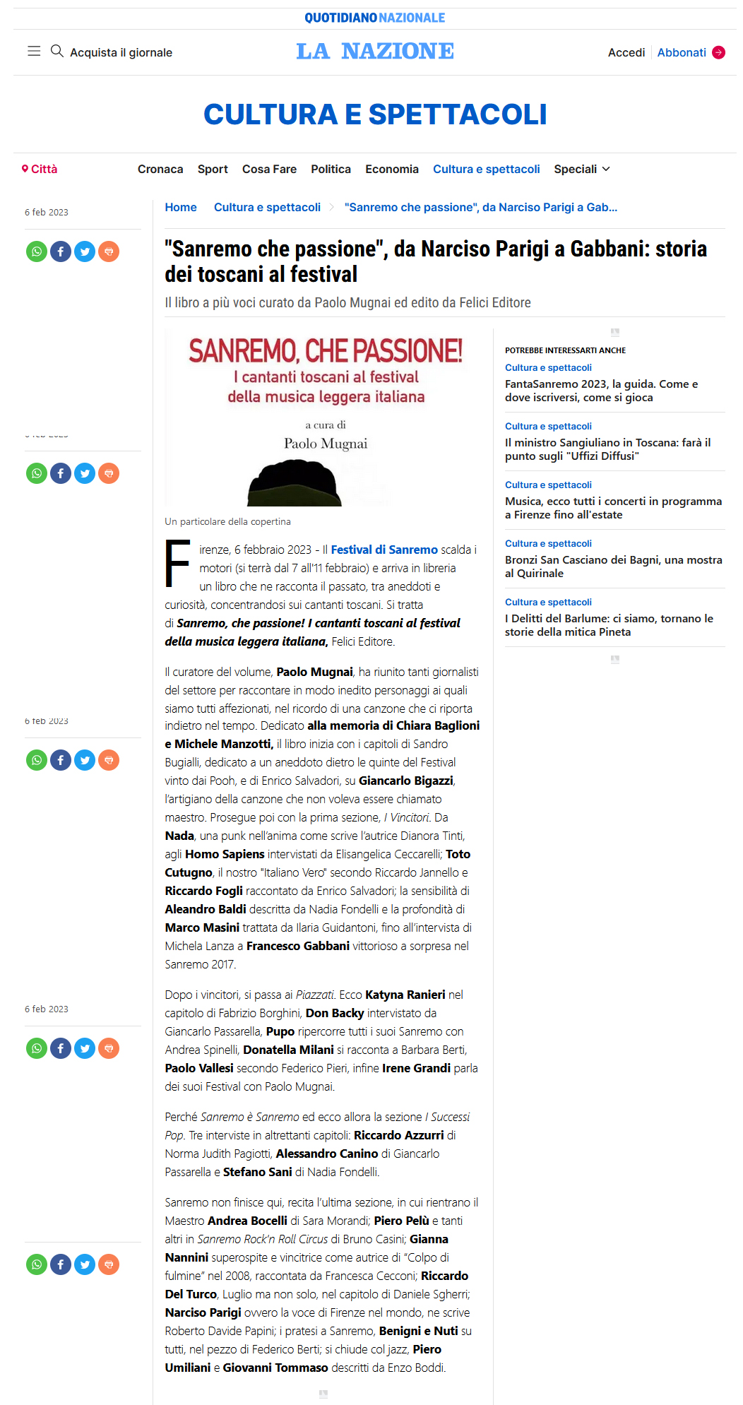 “Sanremo che passione”, da Narciso Parigi a Gabbani: storia dei toscani al Festival